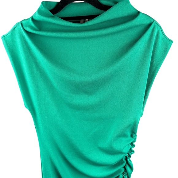 EUC Anthropologie Maya Ruched Cowl Neck Vibrant Green Stretch-Fitting Midi Sz Sm - Picture 3 of 13